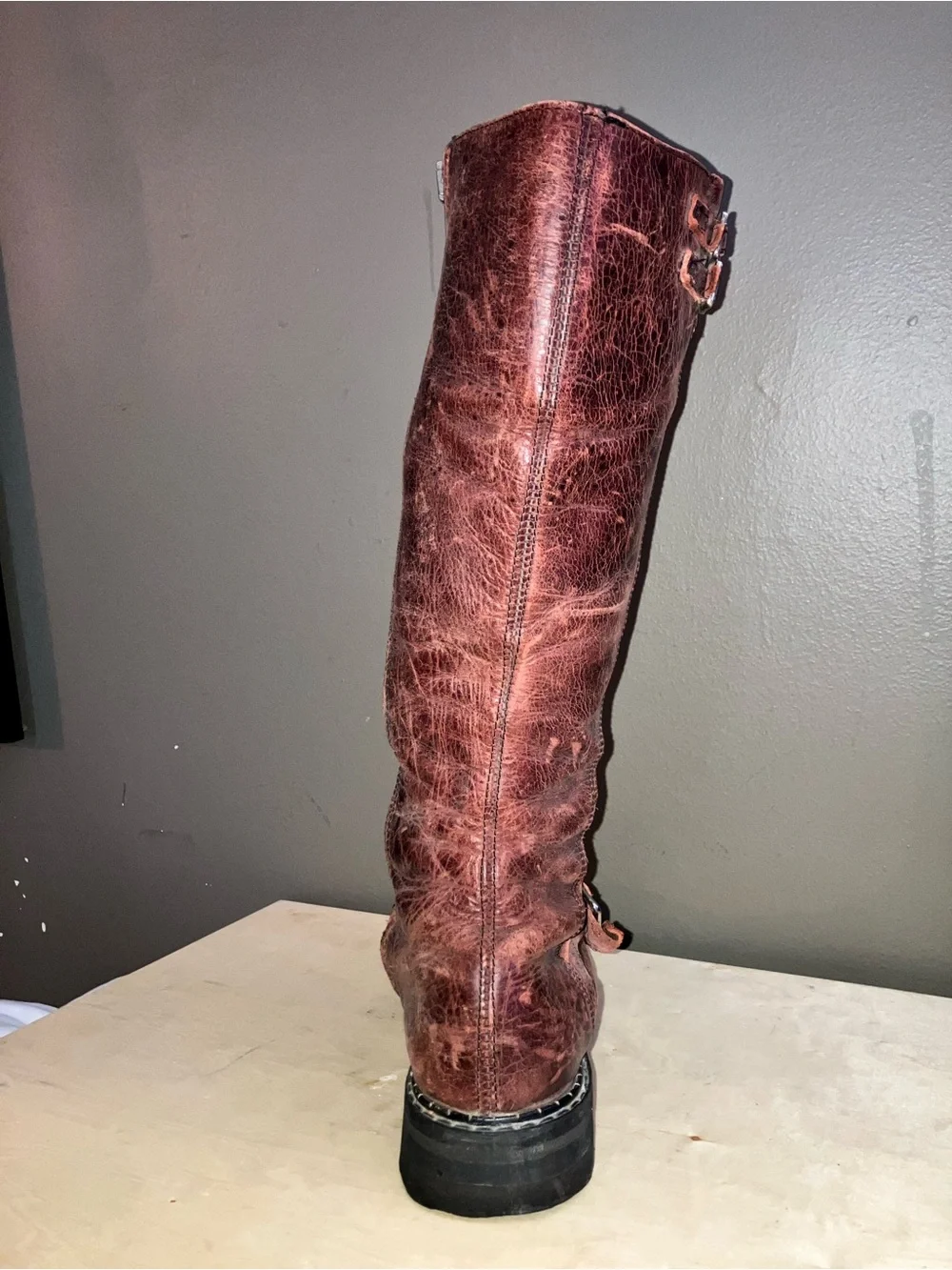 John Fluevog Bond Girl Tall Buckle Boots — Wine